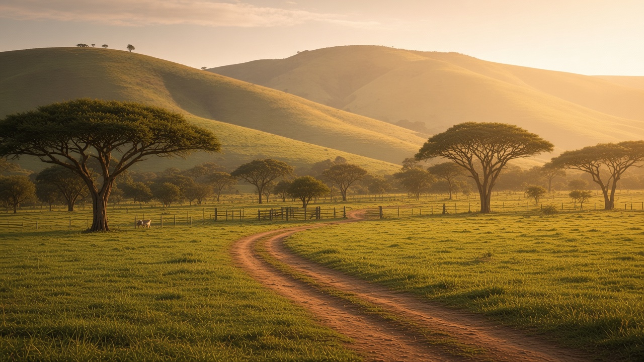 Rolling KwaZulu-Natal farm hills at sunrise